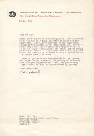 Letter from Richard Guyatt of the Royal College of Art to Speer Ogle, the Arts Council.